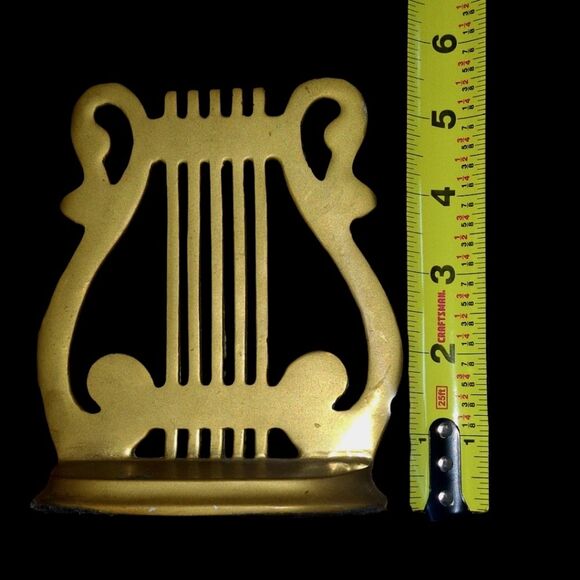 Brass‎ Musical Lyre Harp Bookend Musician Mid Century MCM Vintage Patina ONE - Picture 5 of 14